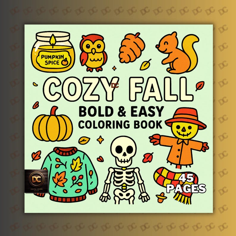 Cozy Fall Coloring Book PDF & PNG Bold and Easy Autumn Pages Cute Cozy Friends Coco Wyo Style Printable and Procreate Fun, bold and easy, coloring book, coloring pages, coloring, colouring, pages coloring, kawaii coloring, simple coloring, coco wyo coloring, cocowyo