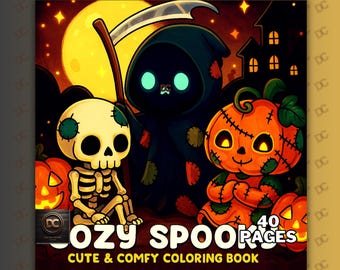 Cozy Spooky Coloring Book PDF + PNG 40 Bold and Easy Pages Cute Halloween, Procreate & Printable Cozy Friends Fun