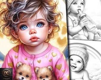47 Desenhos para colorir de bebê em um esqui lunar, livro para colorir para bebês, colorir para bebês em escala de cinza para adultos e crianças Baixar PDF para impressão