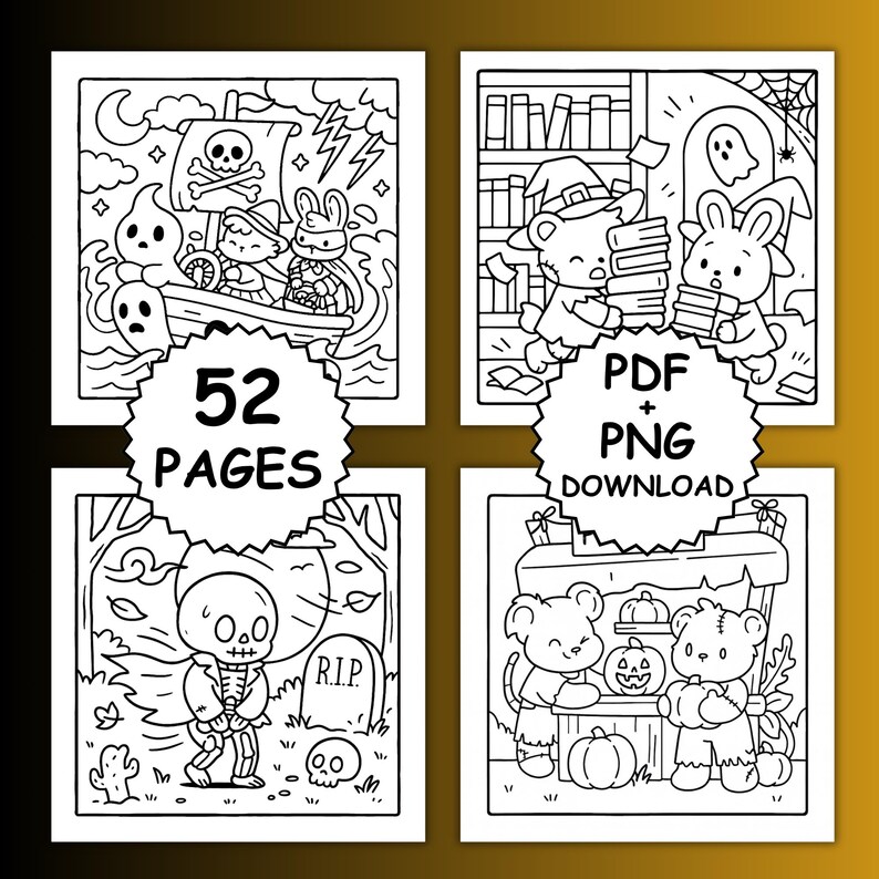 Spooky Friends Coloring Book PDF PNG Bold &amp; Easy Cute Halloween Pages ...