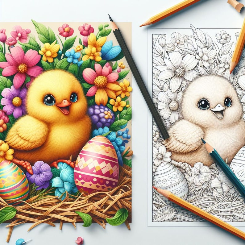 63 Easter Chick Coloring Pages, Floral Easter Birds Coloring Book Cute