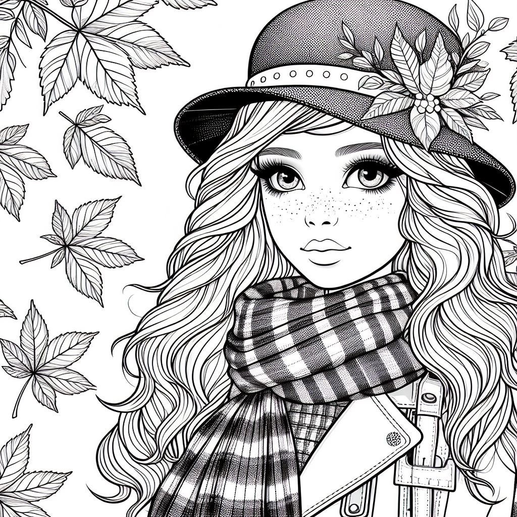 36 Fall Girl Coloring Book Printable Autumn Beauties Woman Rustic ...