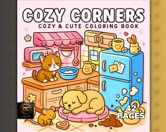 Cozy Corners Coloring Book PDF PNG | 42 Pages Bold and Easy for Adults |Cute Printable Art | Little Cozy Coco Wyo Style|Digital Coloring Fun
