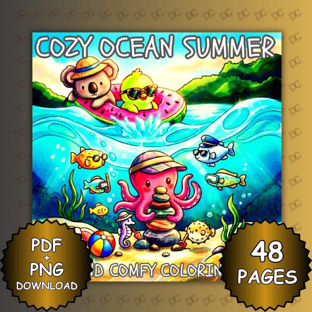 Cozy Ocean Summer Coloring Book Bold and Easy | Cute Ocean Coloring ...