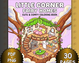 Livro de Colorir Casinhas de Fadas de Cantinho – 30 Páginas de Fantasia Aconchegantes, Fofas e Fáceis de Colorir, PDF e PNG para Imprimir no Procreate
