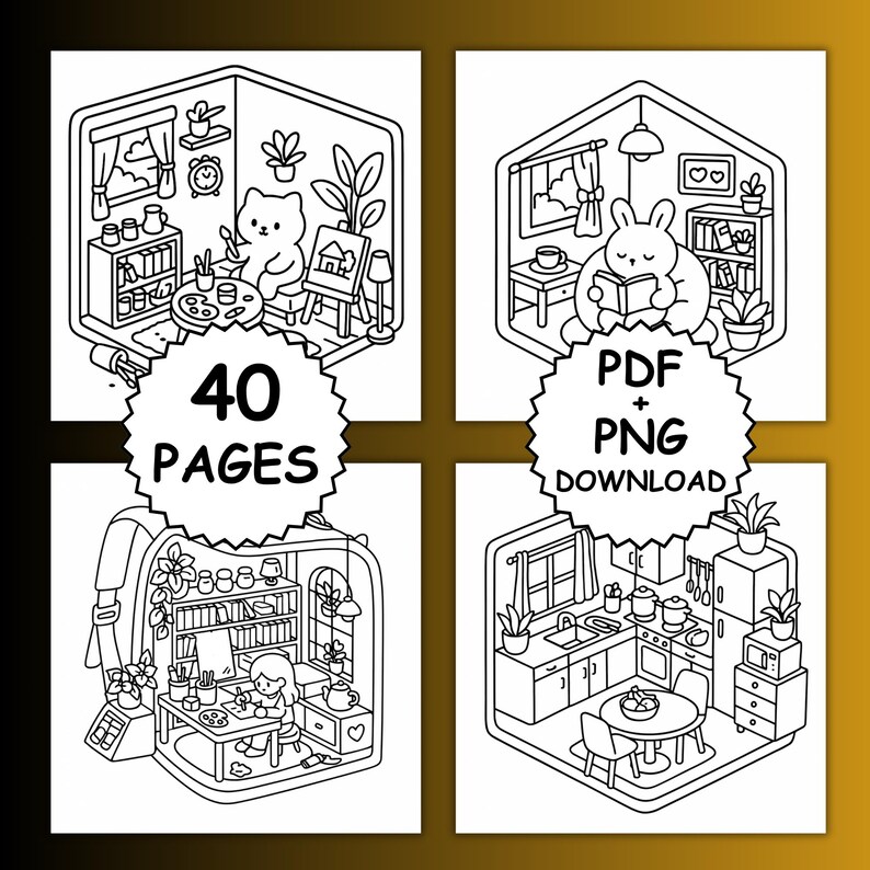 Cozy Corner - Bold & Easy Cute Home Coloring Pages for Adults Teens ...