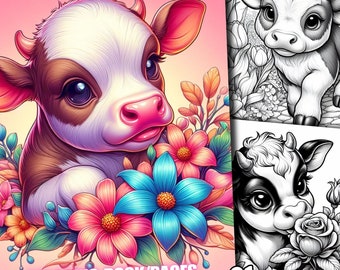 61 Floral Baby Cow Coloring Pages Cute Baby Animals Coloring Pages Little Farm Animal Coloring Book Forest Animal Grayscale Print Adult Kids