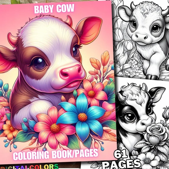 61 Floral Baby Cow Coloring Pages Cute Baby Animals Coloring Pages Little Farm Animal Coloring Book Forest Animal Grayscale Print Adult Kids