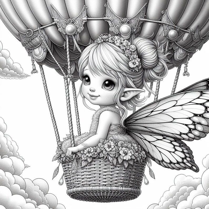 69 Fairy in Hot Balloon Coloring, Fairies Coloring Pages Elf Coloring