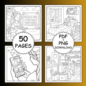Cozy Girl Moments Coloring Book, Bold and Easy Coloring, Printable Coloring, iPad, Procreate, Girl Moments Coloring Pages Coco wyo Coloring image 4