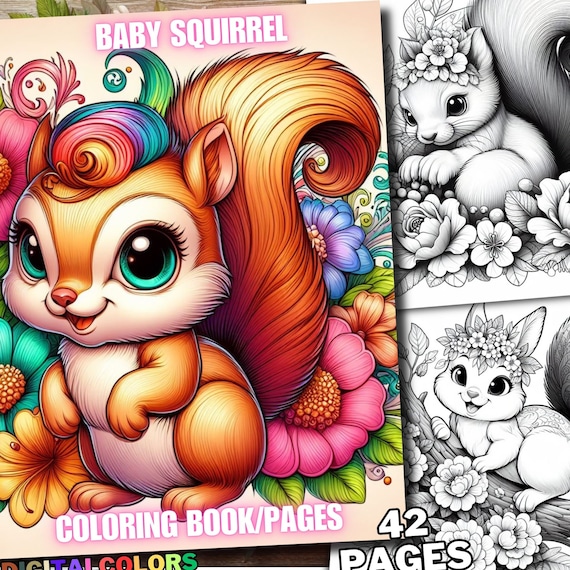 42 Floral Baby Squirrel Coloring Pages Cute Baby Animals Coloring Pages Little Farm Animal Coloring Book Forest Animal Grayscale Adult Kids