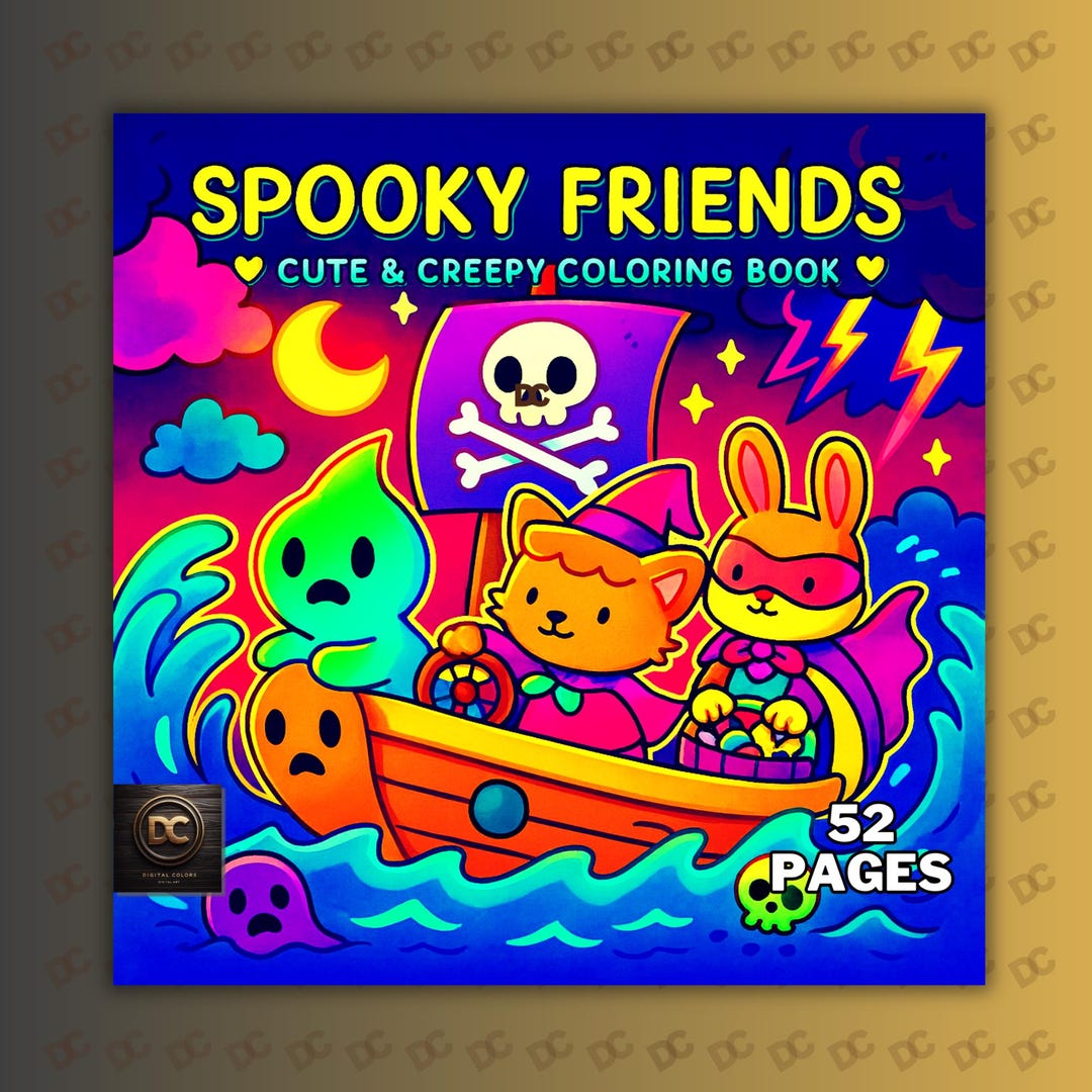 Spooky Friends Coloring Book PDF PNG Bold &amp; Easy Cute Halloween Pages ...