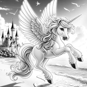 40 Summer Unicorn Coloring Pages, Unicorn Coloring Book, Enchanted & Magical Unicorns Fantasy Grayscale Coloring Adult Kids Printable Pdf image 5
