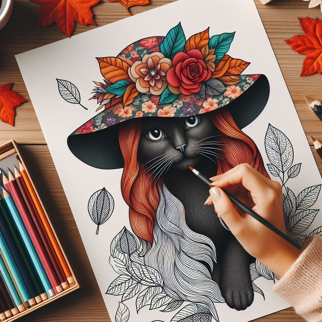 40 Autumn Black Cat Coloring Pages Fall Book Sheet Grayscale Design of ...