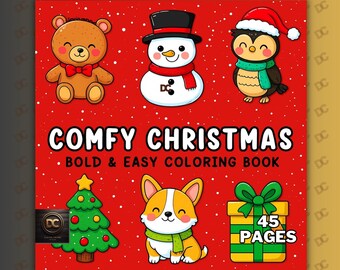 Comfortabele Kerstmis, gedurfd en gemakkelijk kleurboek voor volwassenen, schattige Coco Wyo-stijl, gezellige vakantie, PDF-afdrukbaar + Procreate digitale kleurplaten