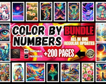 200種類以上の数字で色を塗る塗り絵、デジタル塗り絵、数字でペイント、Procreate塗り絵、iPad大人向け塗り絵