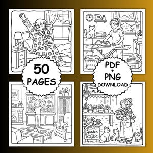 Cozy Girl Moments Coloring Book, Bold and Easy Coloring, Printable Coloring, iPad, Procreate, Girl Moments Coloring Pages Coco wyo Coloring image 3