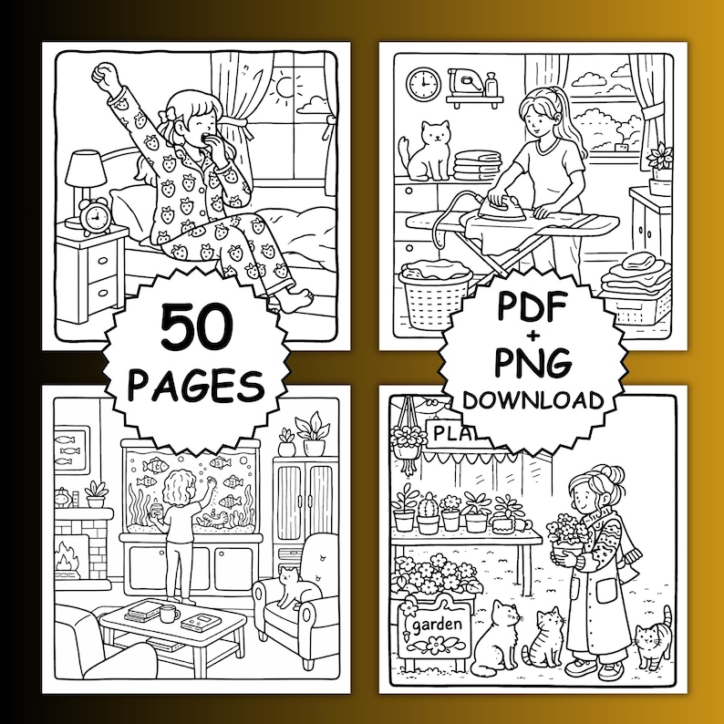 Cozy Girl Moments Coloring Book, Bold and Easy Coloring, Printable Coloring, iPad, Procreate, Girl Moments Coloring Pages Coco wyo Coloring image 3