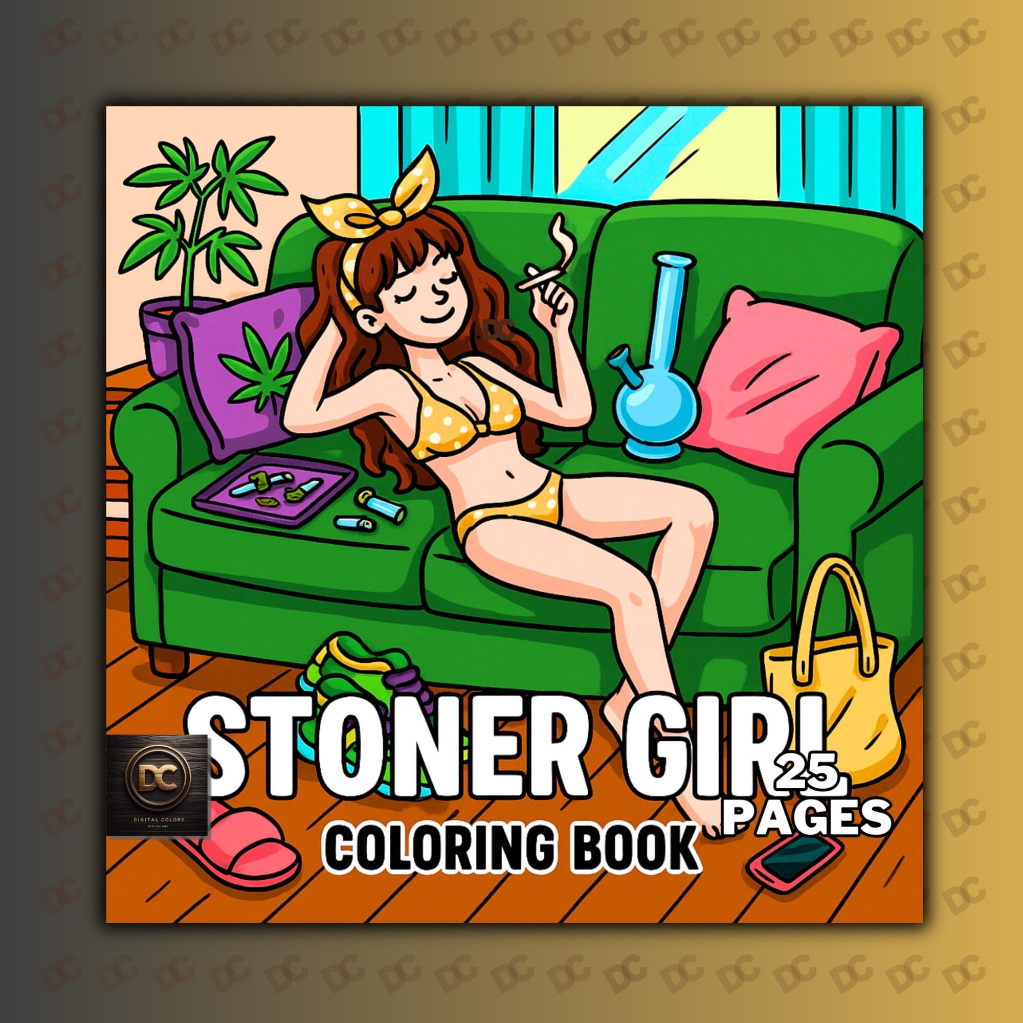 Stoner Girl Coloring Book PDF PNG, 25 Trippy Pages for Adults, Bold Easy Art, Coco wyo style, Psychedelic Digital Download, Cannabis Style
