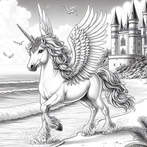 40 Summer Unicorn Coloring Pages, Unicorn Coloring Book, Enchanted & Magical Unicorns Fantasy Grayscale Coloring Adult Kids Printable Pdf image 2