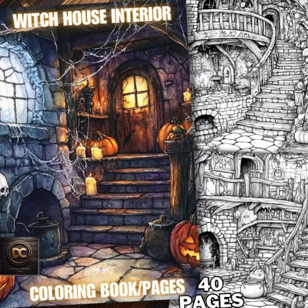 40 Witch House Interior Coloring Pages, Halloween Interior Coloring ...