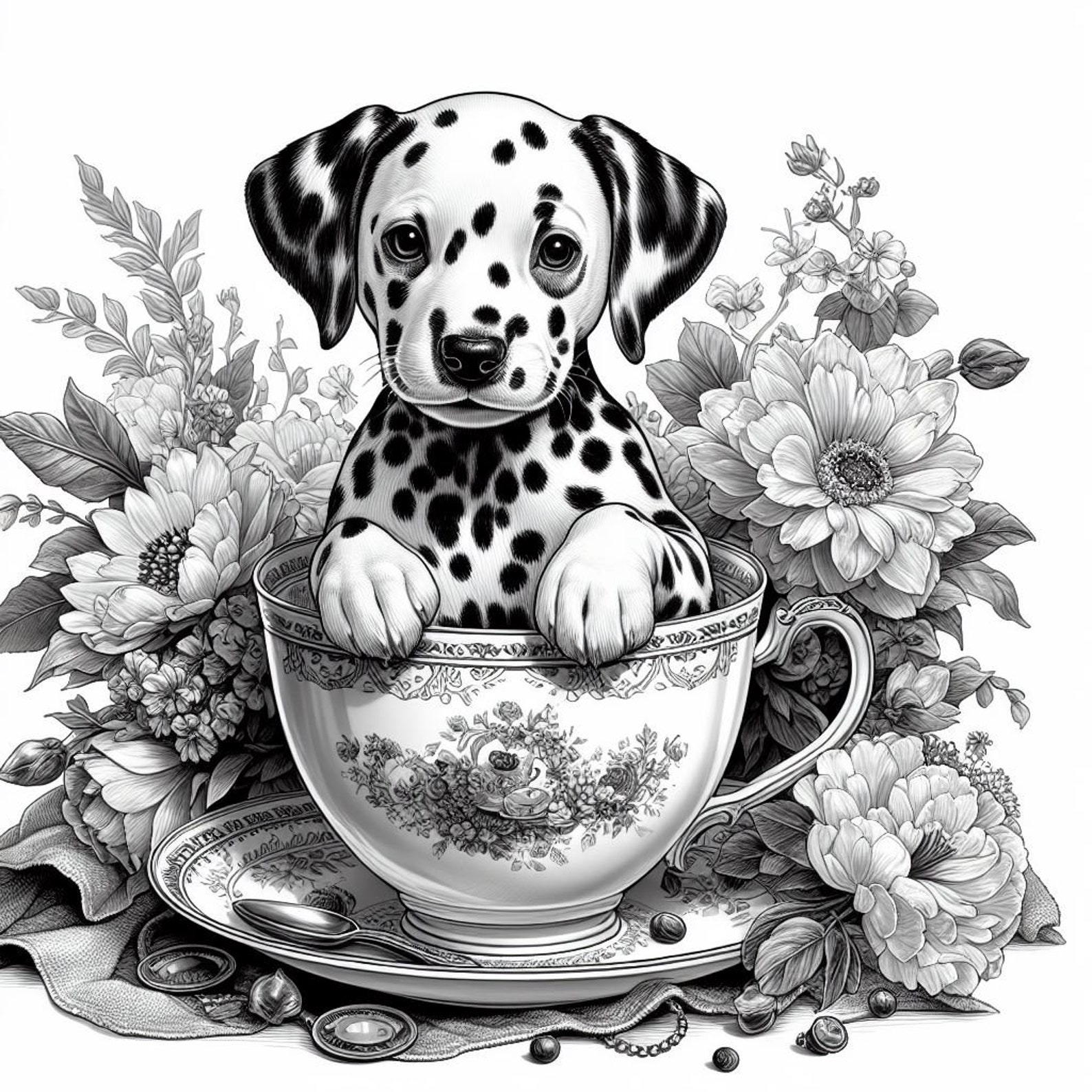 55 Dalmatian in Tea Cup Coloring, Dog Coloring Pages, Dogs Coloring ...
