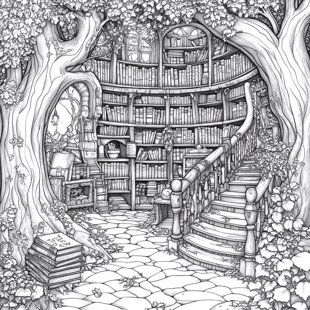 95 Enchanted Library Coloring Pages, Magic Books Coloring Book ...