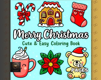 Vrolijk Kerstmis, een gedurfd en gemakkelijk kleurboek voor volwassenen - schattige, gezellige vakantietaferelen in Coco Wyo-stijl, PDF-bestand om af te drukken + Procreate-kleurplaten