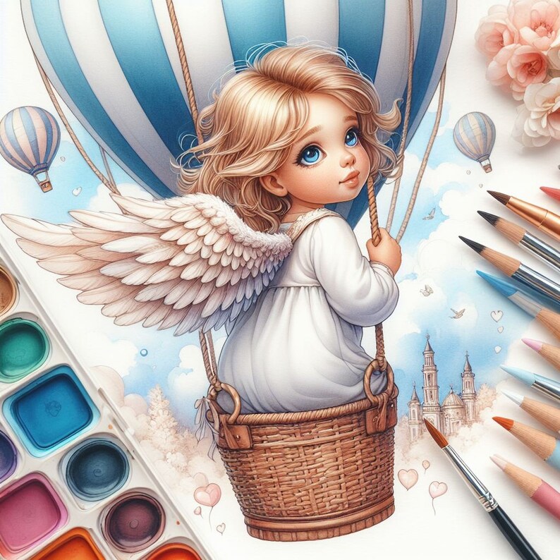 58 Angel in Hot Balloon Coloring, Baby Angel Coloring Pages, Angel