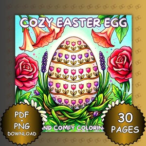 Cozy Easter Egg Coloring Book – 30 Bold and Easy Cute Easter Pages, Bunny Spring Coloring Book, Printable PDF & PNG Download