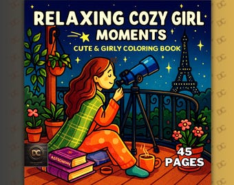 Livro de colorir Momentos relaxantes e aconchegantes para meninas - 45 páginas para colorir fofas, femininas, ousadas e fáceis - PDF digital para Procreate - Estilo Coco Wyo para adultos