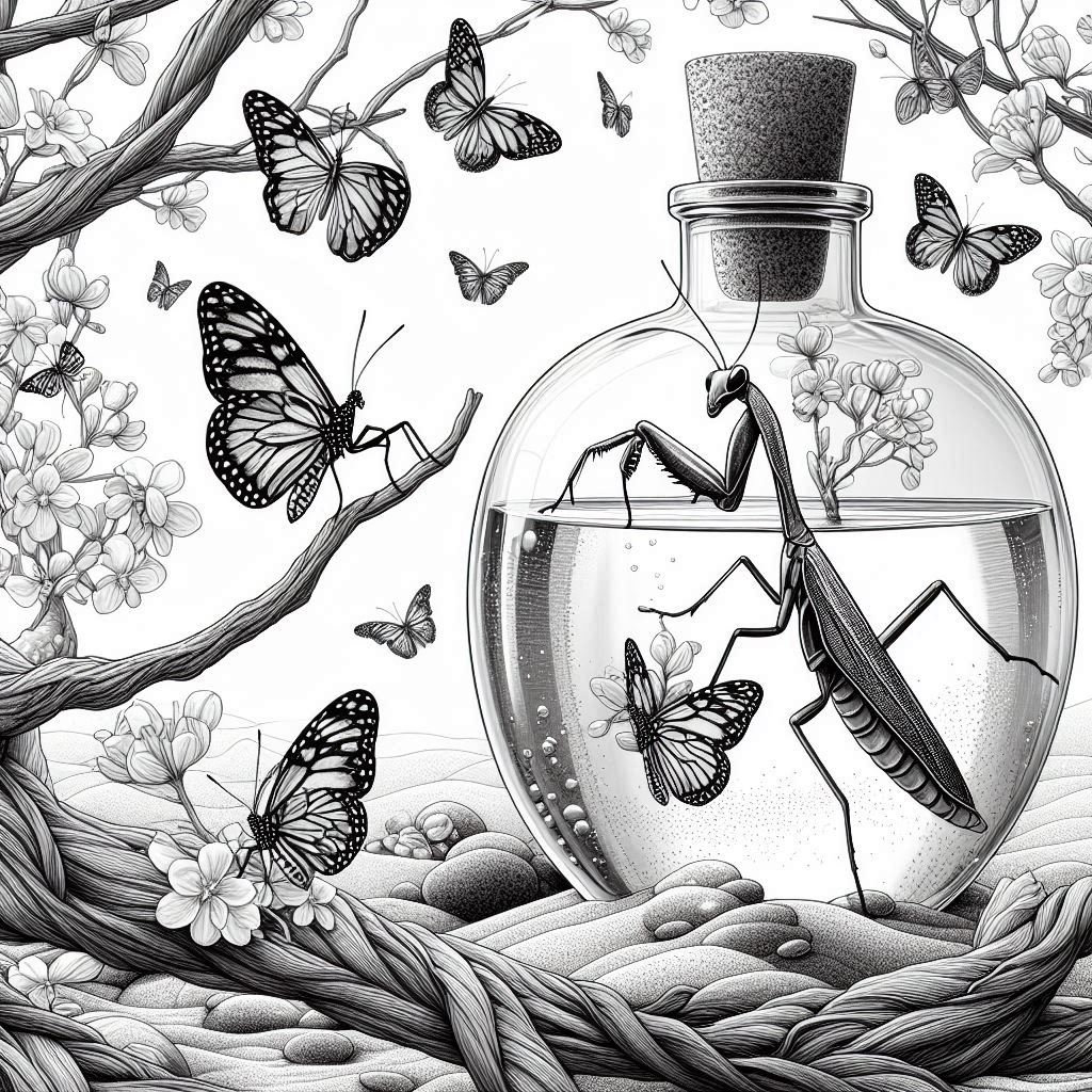 54 Malvorlagen „Gottesanbeterin im Glas“, Malbuch „Gottesanbeterin“,  Fantasie zum Ausmalen von Insekten in Graustufen für Erwachsene und Kinder,  druckbares PDF - Etsy Schweiz, image size:1024x1024