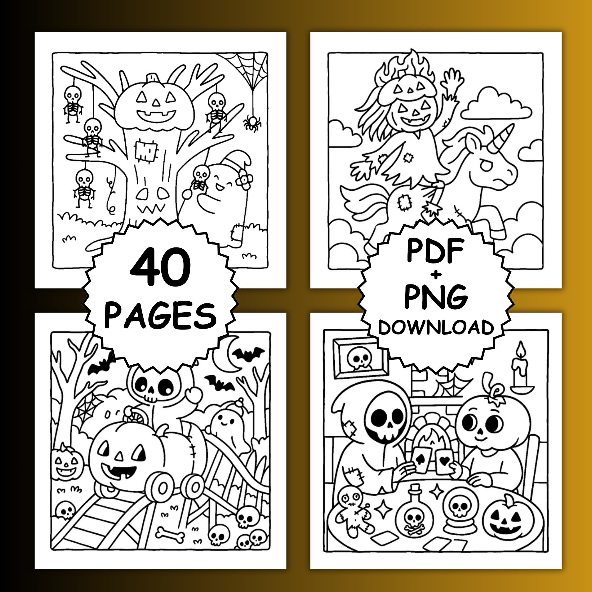 Cozy Spooky Coloring Book PDF + PNG 40 Bold and Easy Pages Cute ...