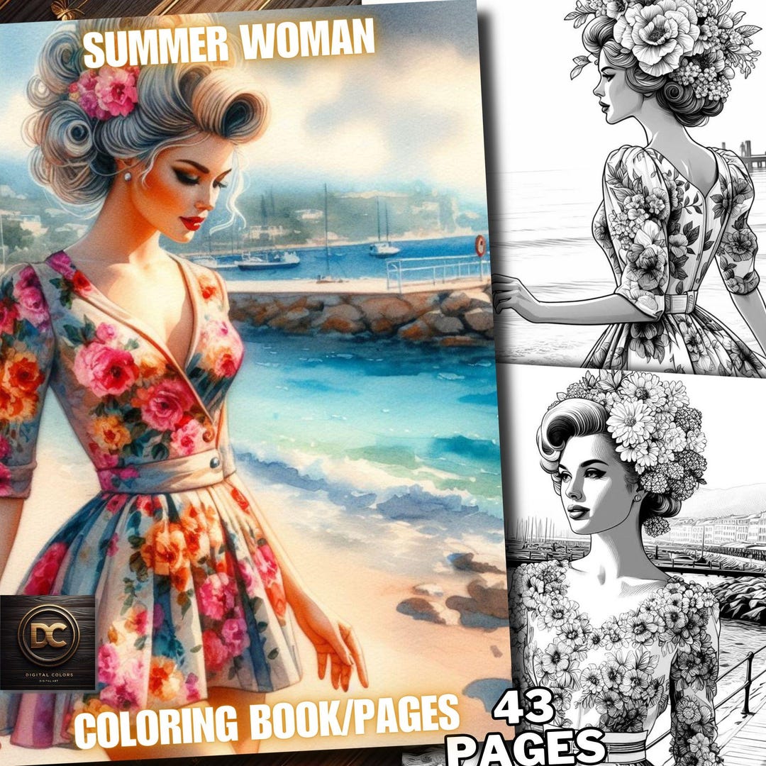 43 Summer Woman Coloring Pages, Floral Women Coloring Book, Flowers ...