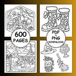 Bundle Bold and Easy Coloring Book, 600 Simple Coloring Pages 16 Cozy Cute Coloring Books Kawaii Christmas Collection PDF PNG image 3