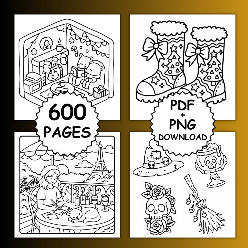 Bundle Bold and Easy Coloring Book, 600 Simple Coloring Pages 16 Cozy Cute Coloring Books Kawaii Christmas Collection PDF PNG image 3