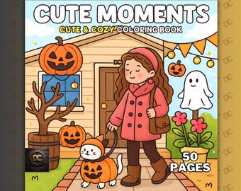 Cute Moments, Bold & Easy Coloring Book, Cute Coloring Pages, Digital Download PDF + PNG, Cozy Coloring for Adults and Kids