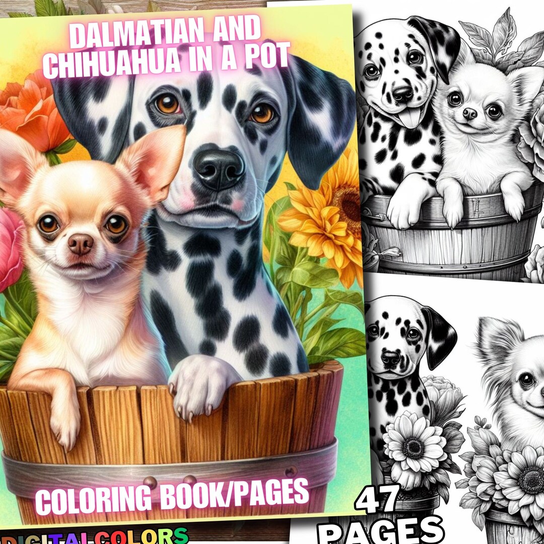 47 Dog Dalmatian and Chihuahua in a Pot Coloring Pages, Dogs Dalmatian ...