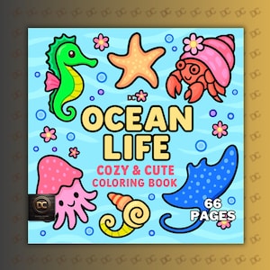 Ocean Life Coloring Book PDF PNG | 66 Bold and Easy Pages for Adults | Cute Ocean Scene | Coco Wyo Style | Digital Coloring Fun