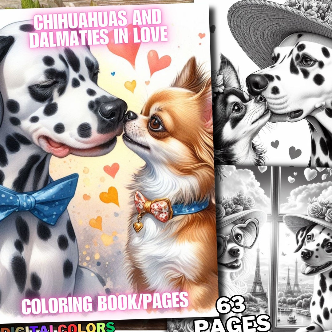 63 Chihuahuas and Dalmatians in Love Coloring Book Valentine Dogs ...