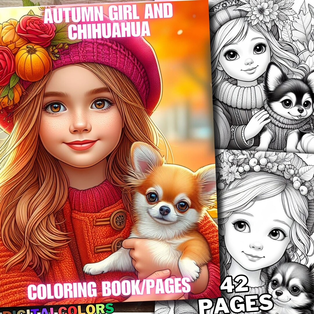 42 Autumn Girl and Chihuahua Coloring Pages, Flower Dog Coloring Book ...