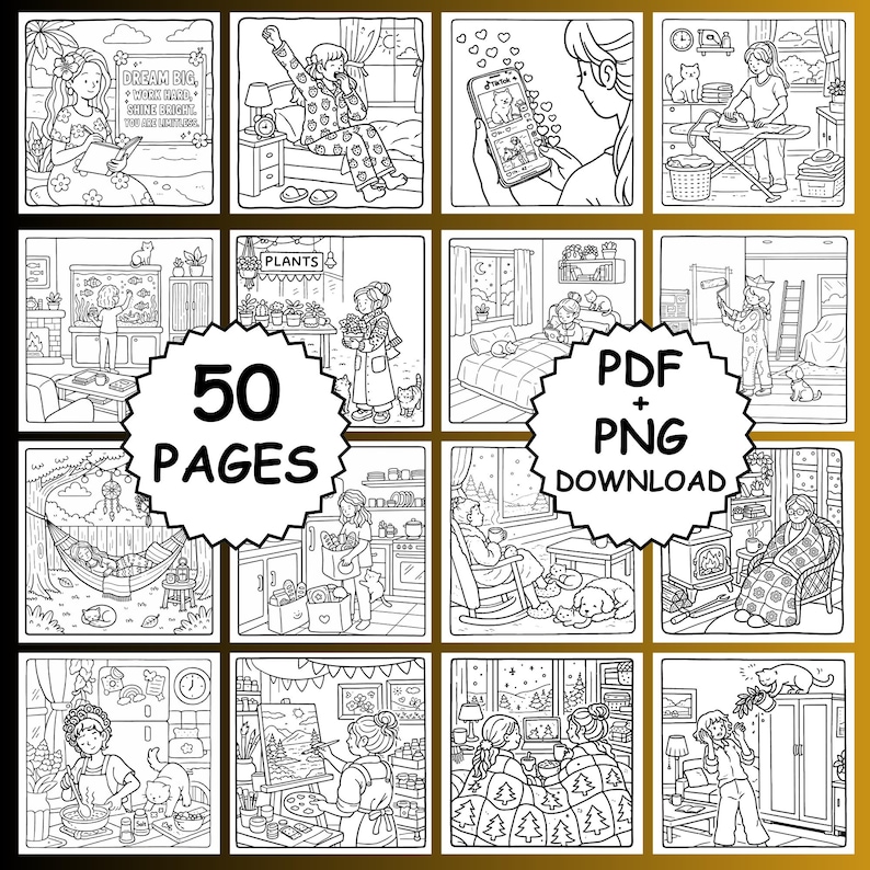 Cozy Girl Moments Coloring Book, Bold and Easy Coloring, Printable Coloring, iPad, Procreate, Girl Moments Coloring Pages Coco wyo Coloring image 6