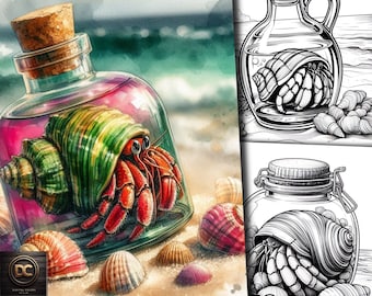 56 páginas para colorir de pote de caranguejo, livro para colorir de pote de caranguejo, fantasia em escala de cinza para colorir animais para adultos e crianças Baixar PDF digital para impressão