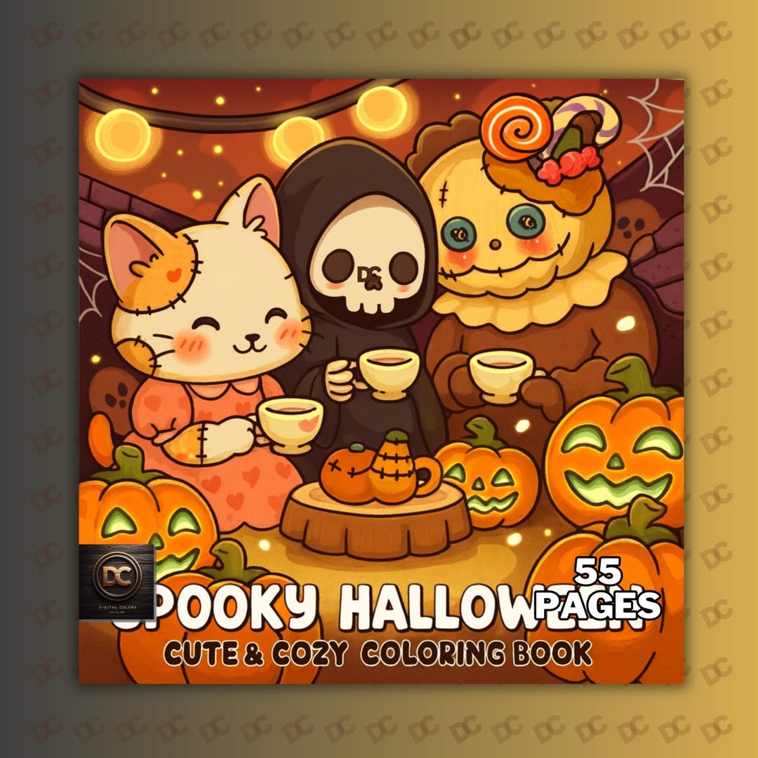 Spooky Halloween Coloring Book PDF + PNG Bold and Easy Cute Pages for ...