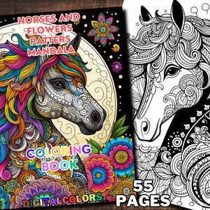 55 patters mandala to color, coloring book coloring pages, High quality vector horse & flower mandalas for kids adults and to relieve stress