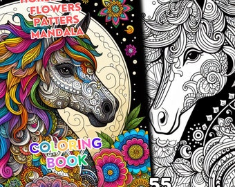 55 patters mandala to color, coloring book coloring pages, High quality vector horse & flower mandalas for kids adults and to relieve stress
