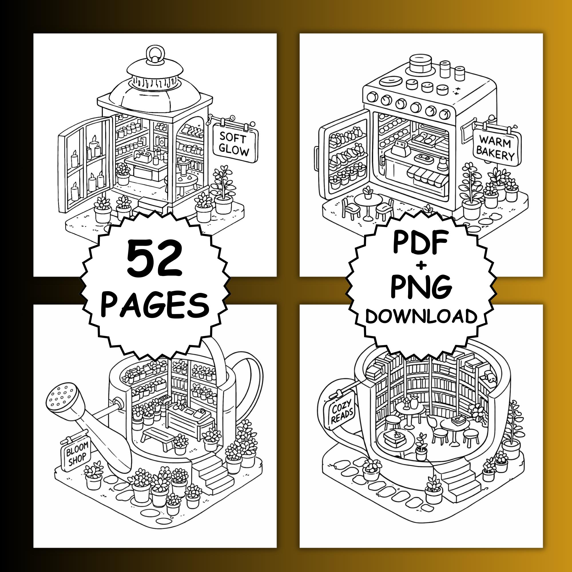 Tiny Shops – Bold and Easy Coloring Book, 52 Cute Cozy Mini Store Pages ...