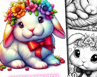 40 Baby Rabbit Coloring Rabbit Coloring Book Rabbit Coloring Pages Animal, Animals Little Floral Flowers grayscale designs for adults & Kids