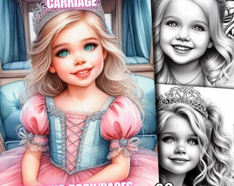 May include: A coloring book featuring a young girl dressed as a princess in a carriage. The cover features a color illustration of the princess with a pink and blue dress and a crown. The title of the book is "Little Princess in a Carriage". The book has 60 pages.