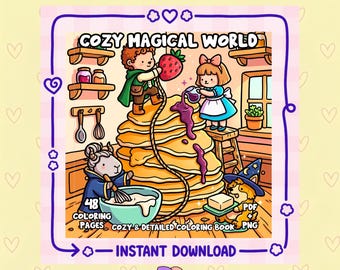 Cozy Coloring Book, Magical Coloring Book, Cozy Fantasy Coloring Book, Bold and Easy Coloring Book Printable, PDF + PNG Procreate